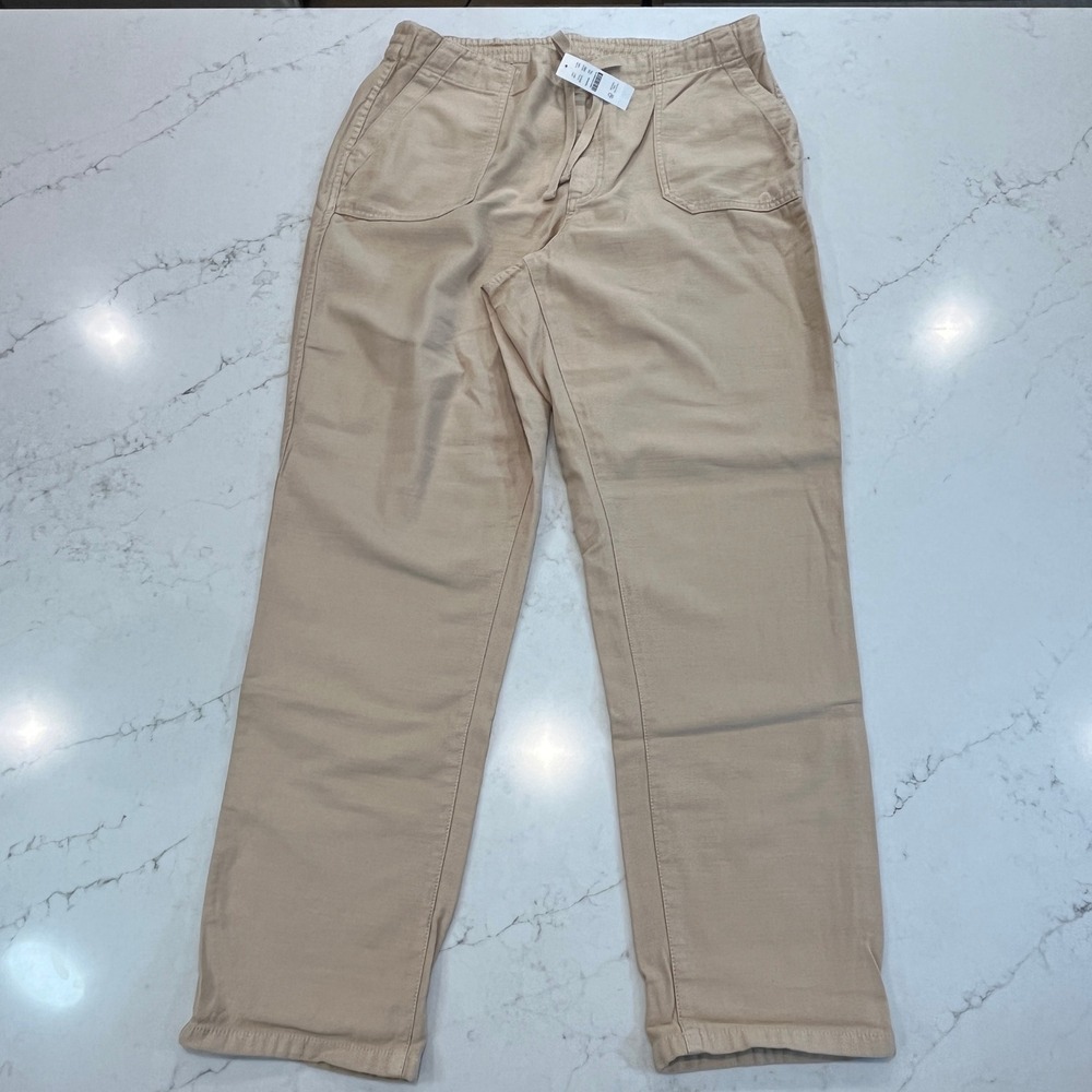 J Crew NEW Camp Pant Womens XLT Beige 100% Cotton Tie Waist Tall Outdoor Classic